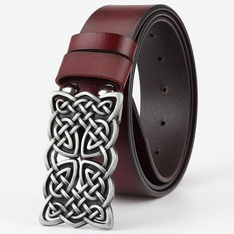 Fashion Women Belt Retro Celtic Knot Design Metal Pin Buckle Genuine Cowskin Leather Waistband Decorative Lady Gifts