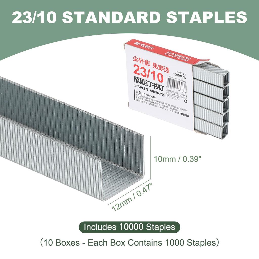 Staples for Staples Staples Per Capacity for Standard Smooth Stapling for Home and Office Silver M&G 23/10 Heavy-Duty Staplers, 10,000 (1,000 Box),
