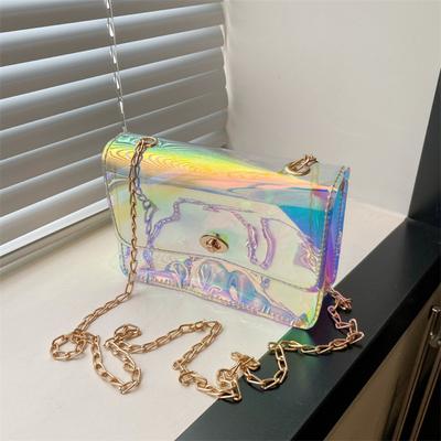 Women Fashion PVC  Clutch Bag Purse Tote Casual Square Small Shoulder Crossbody Bag Summer Laser Bag Lady Chain Handbag