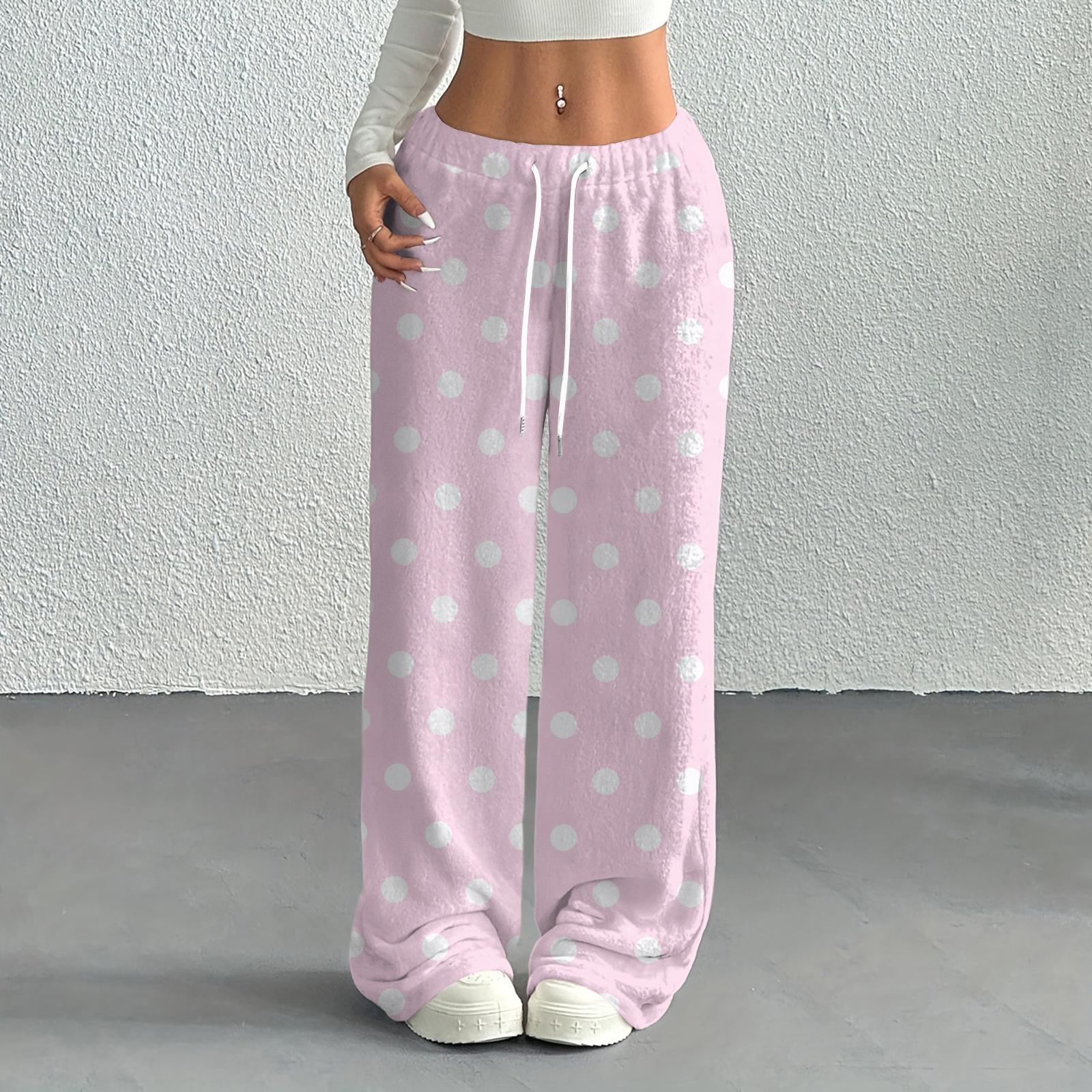 

Женские повседневные модные брюки с принтом, эластичной талией, свободные, с прямыми штанинами, с веревкой M розовый