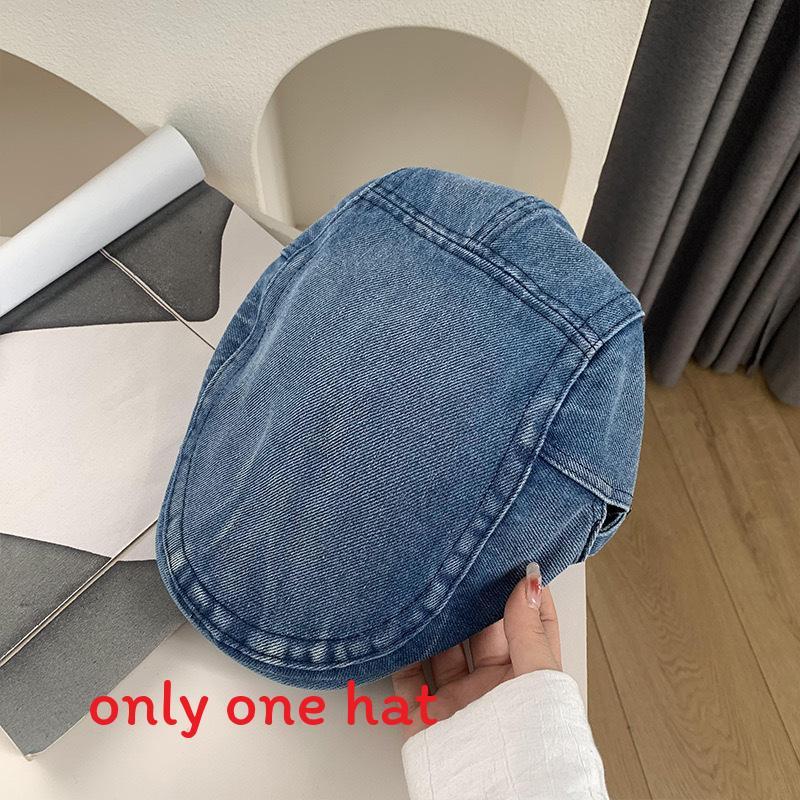 

Artist Black Denim Beret With Embroidered Design For Spring Fall Casual Wear Mid Blue