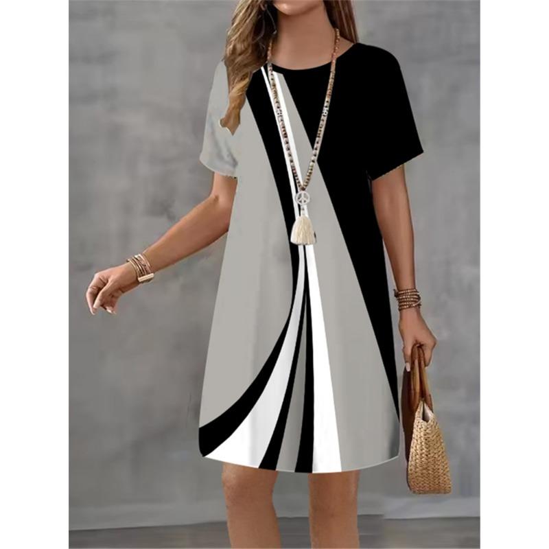 Mode Damenkleid Farbverlauf Druck Design Sinn Muster 2025 Sommer Elegant Damen A-Linienkleid Lässig Kurzarm Minikleid