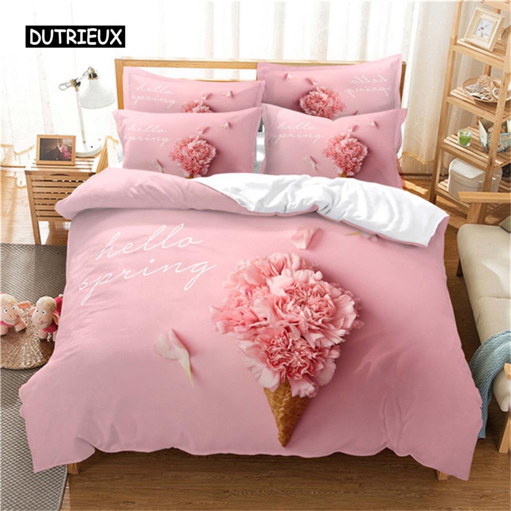 Roses Flower Valentine's Day Wedding Bedding Set Luxurious Rose Petal Heart Love Duvet Cover Pillowcase 2/3 Pcs for Room Decor