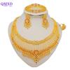 Trendy Nigerian Dubai Gold Color Jewelry Set For Women Tassel Long Chain Bridal Long Necklace Bracelet Earring Ring Wedding Sets