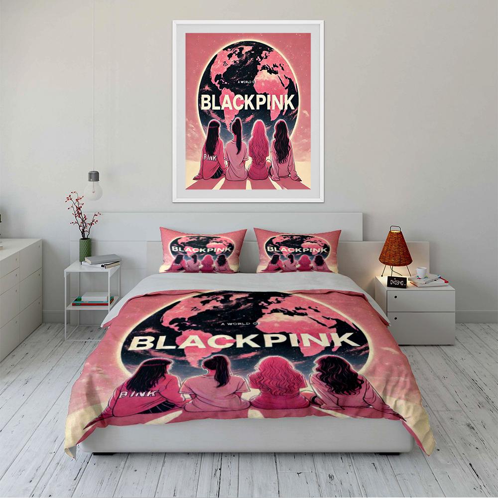 Blackpink Themed Pink Bedding Set Bedding set (1 duvet cover, 2 pillowcases, duvet not included)