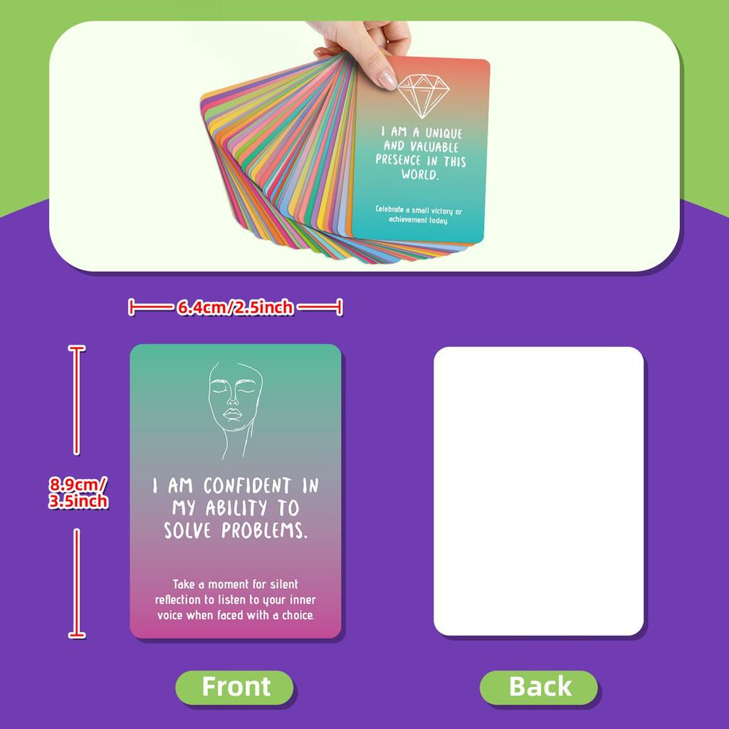 50pcs Colored Affirmation Cards for Women Self-Care Daily Positive Quotes Positive Encouragement Card With Inspiration Text Gift