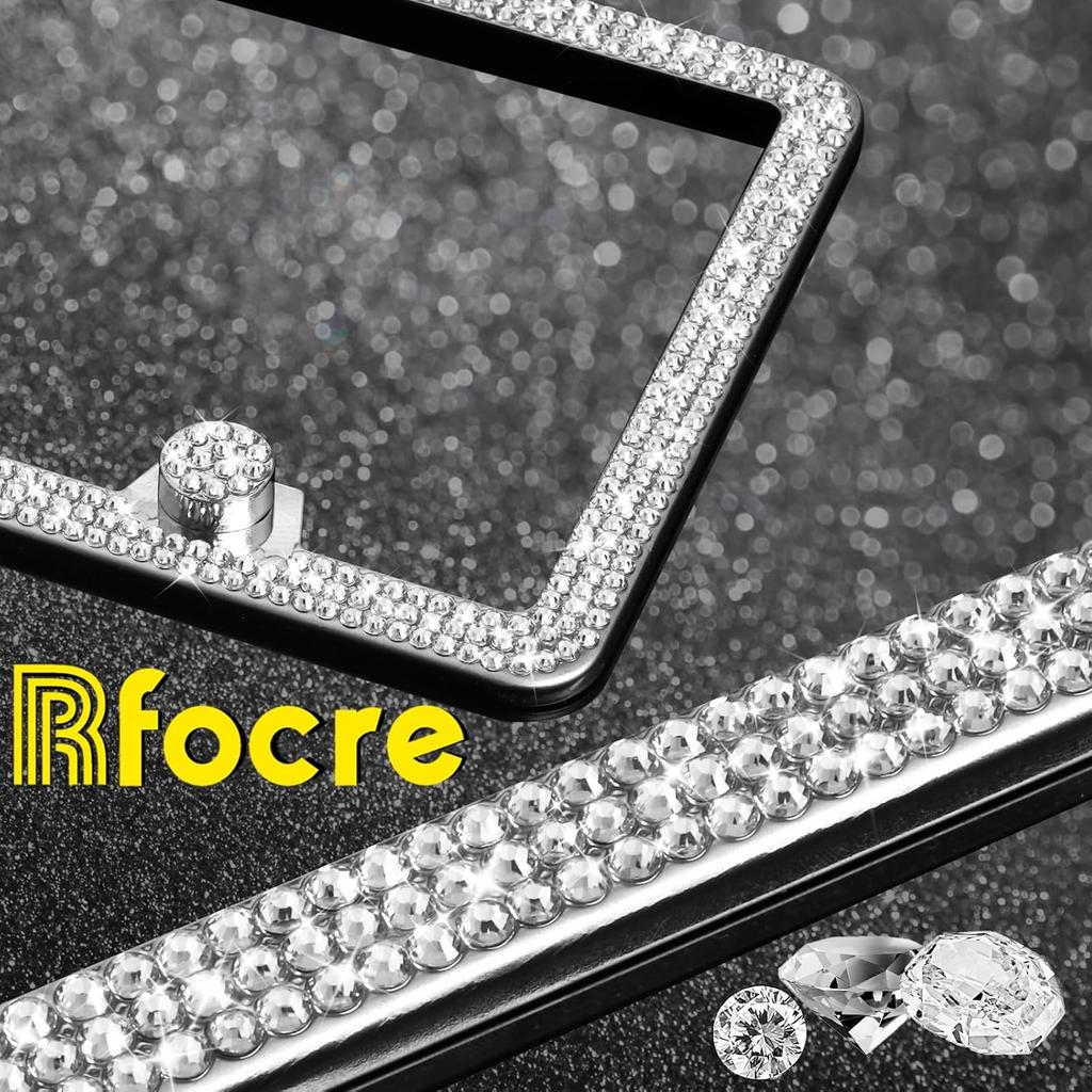 Bling License Plate Frames For Women Sparkly Rhinestone License Plate Frame Diamond Car License Plate Cover Glitter Bedazzled License Plate Holder 2