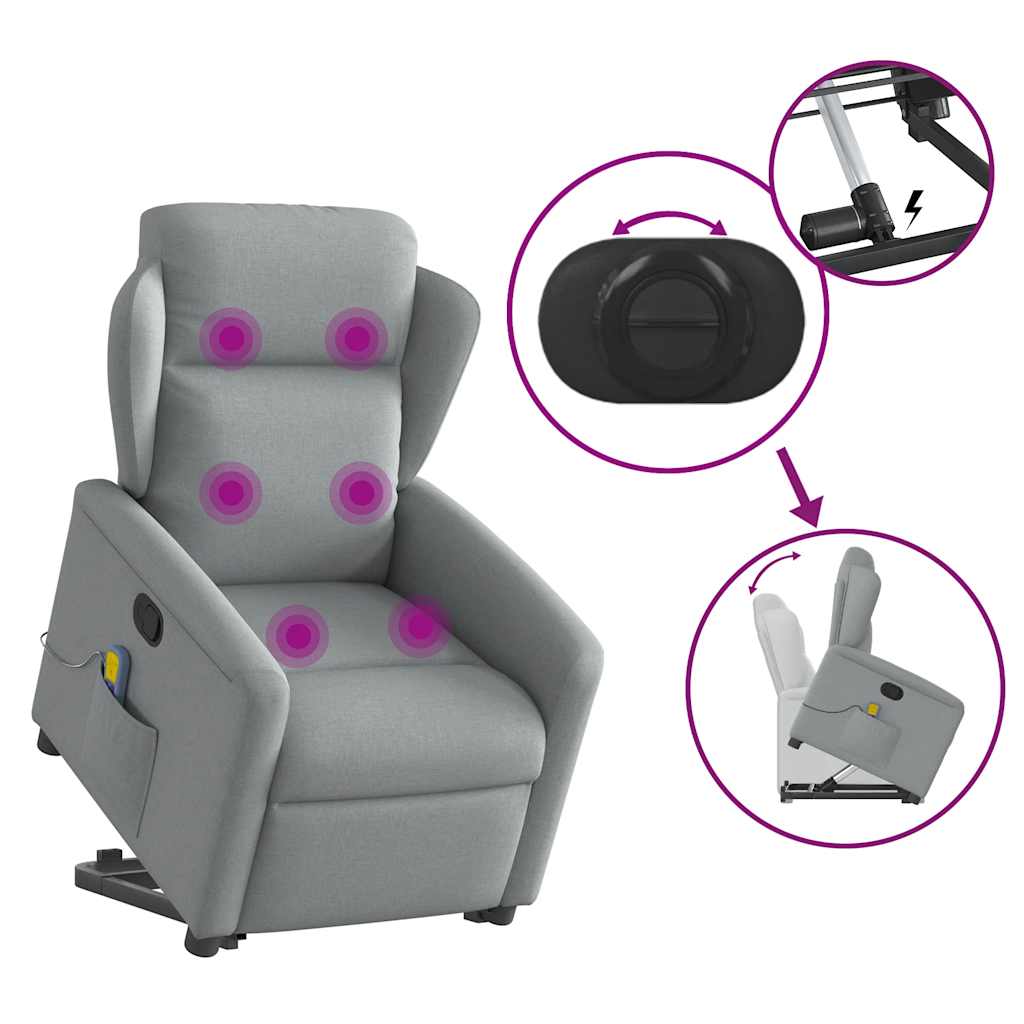 Massage Recliner with Rising Assistance Light Grey Fabric
