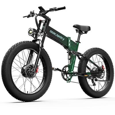Electric Bicycle Foldable Dukawey BST-6 1000Wx2 Motor Full Suspension 48V 17.5AH 26" Fat Tire Ebike For Adult Color LCD Screen