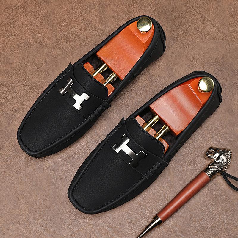 Four Seasons Men's Pig Bar Leather Hand-sewn Doudou Shoes Soft-soled Soft Casual Shoes Driving Driving Shoes One Pedal Men's Shoes