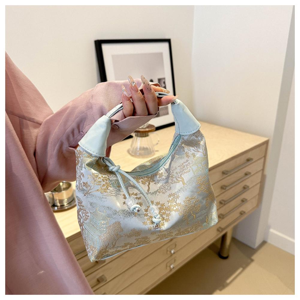 Women Sweet Embroidery Shoulder Bag with Pearl Pendant Casual Sling Bag Adjustable Strap Trendy Satchel Bag Date Party Handbag