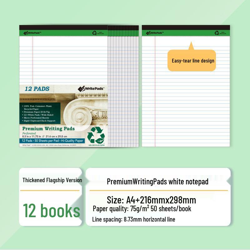 Kaisa A4 American Style Tearable Draft Paper, Flagship Edition, Large Horizontal Line Scratch Pad for Students Standard