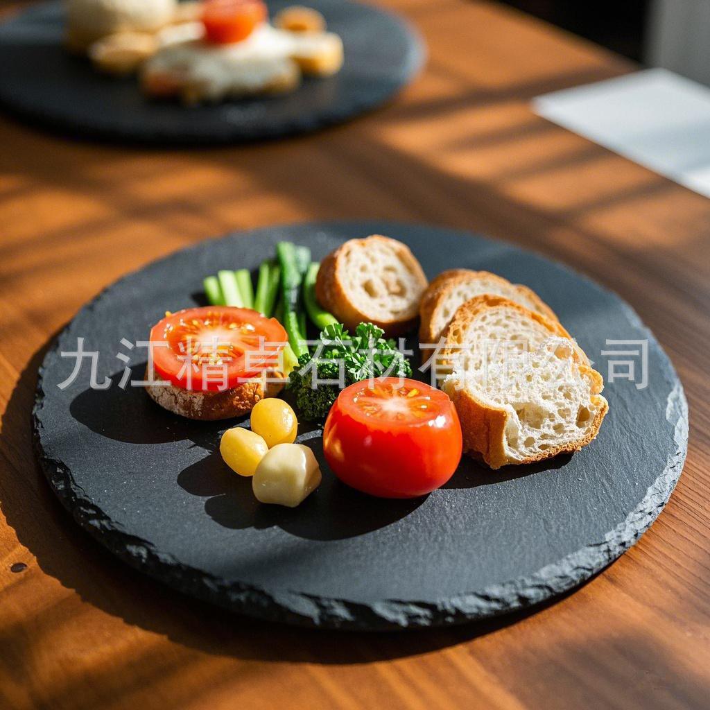 Round Slate Dinner Plate - Black Stone Fruit Tray for Western Restaurants