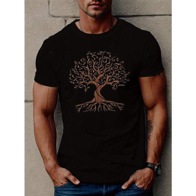 European sizes Men's Tree of Life Graphic Tee - Casual Short Sleeve T-Shirt, Breathable Polyester, Summer Wear