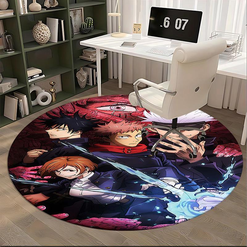 1pc Anime Design Round Carpet - Jujutsu Kaisen Characters for Office Chair Mat, Non-Slip Rug Suitable for Home Decor, Living Room, Bedroom