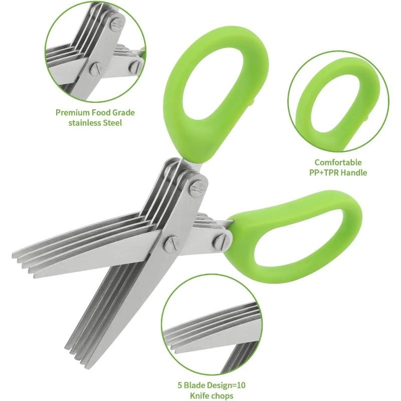 Multi-functional Stainless Steel 3/5 Layer Kitchen Scissors, Pepper Shredded Chopped Scallion Cutter Cut Cooking Tool