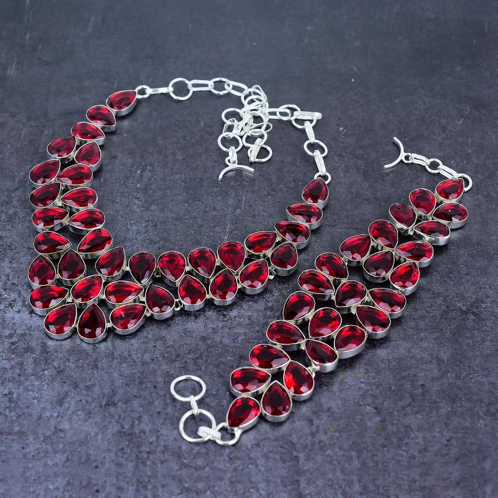 Natural Mozambique Garnet Gemstone 925 Sterling Silver Jewelry Set u3U30