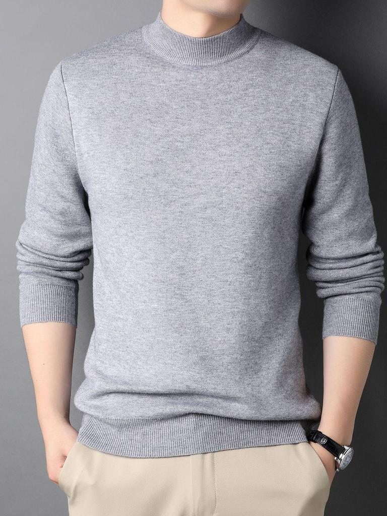 Men's Half-High Collar Wool Sweater - Warm, Versatile, Solid Color for Autumn/Winter