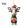 Holiday Car Interior Decor 2D Acrylic Goat Christmas Hanging Ornament, 3.15 Inch Farm Animal Xmas Tree Lightweight Crafts Decoration for Rear