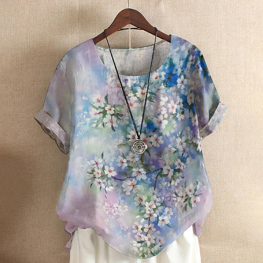 

Летние женские футболки с цветочным принтом 3D T-Shirtharajuku Повседневная футболка с коротким рукавом и круглым вырезом Женская одежда больших размеров 3XL