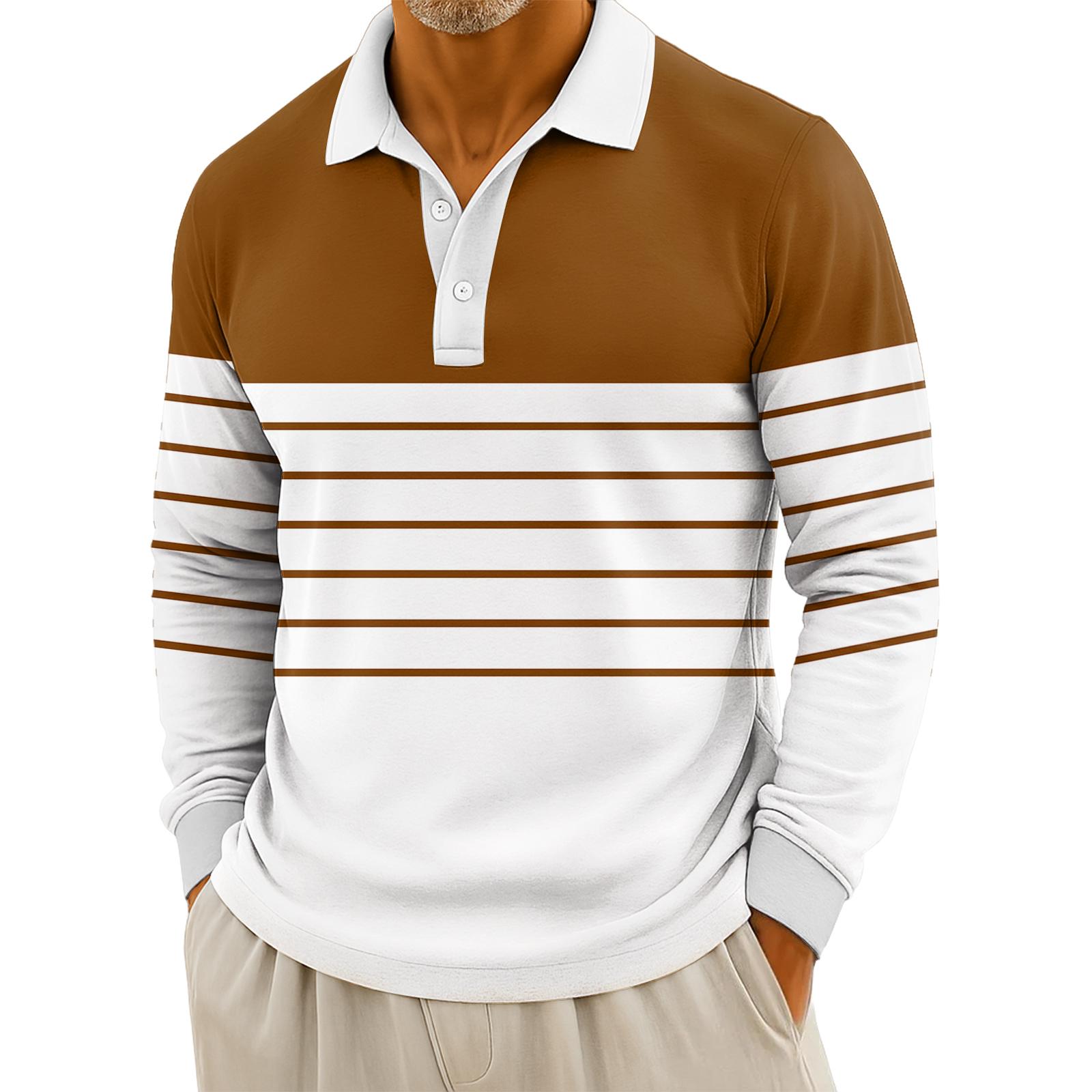 

Мужские повседневные топы с длинными рукавами на пуговицах с полосатым принтом XXXXL коричневый