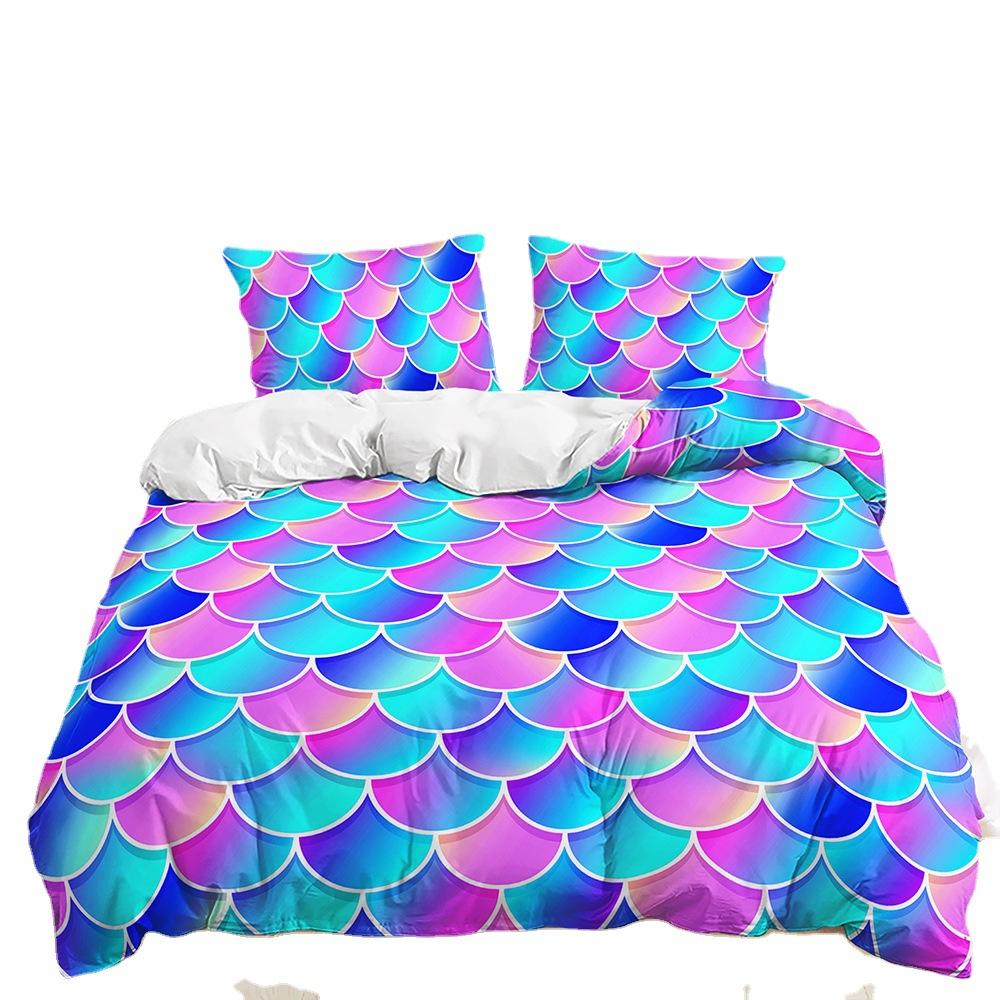 Three-Piece 3D Quilt Cover Plant Gradual Change Scale Brush Kit Bedding