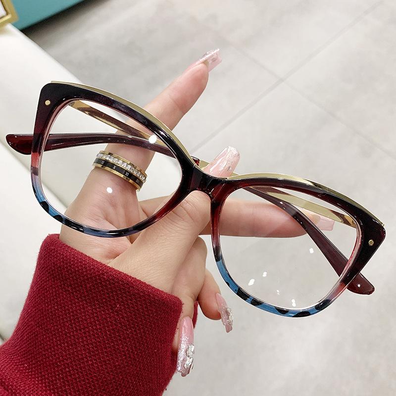 New Cat Eyes Large Frame Women Anti Blue Light Glasses Fashion Printing Solid Computer Glasses Frame Eyeglasses