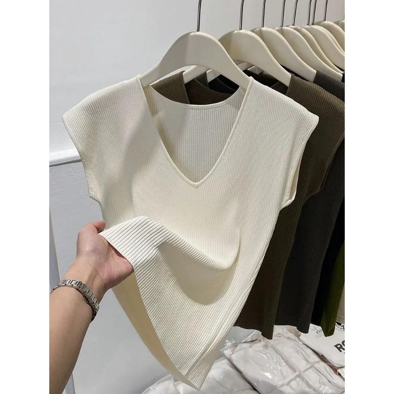 Women's Ribbed V-Neck Tank Top Sleeveless Slim-Fit Knit Vest