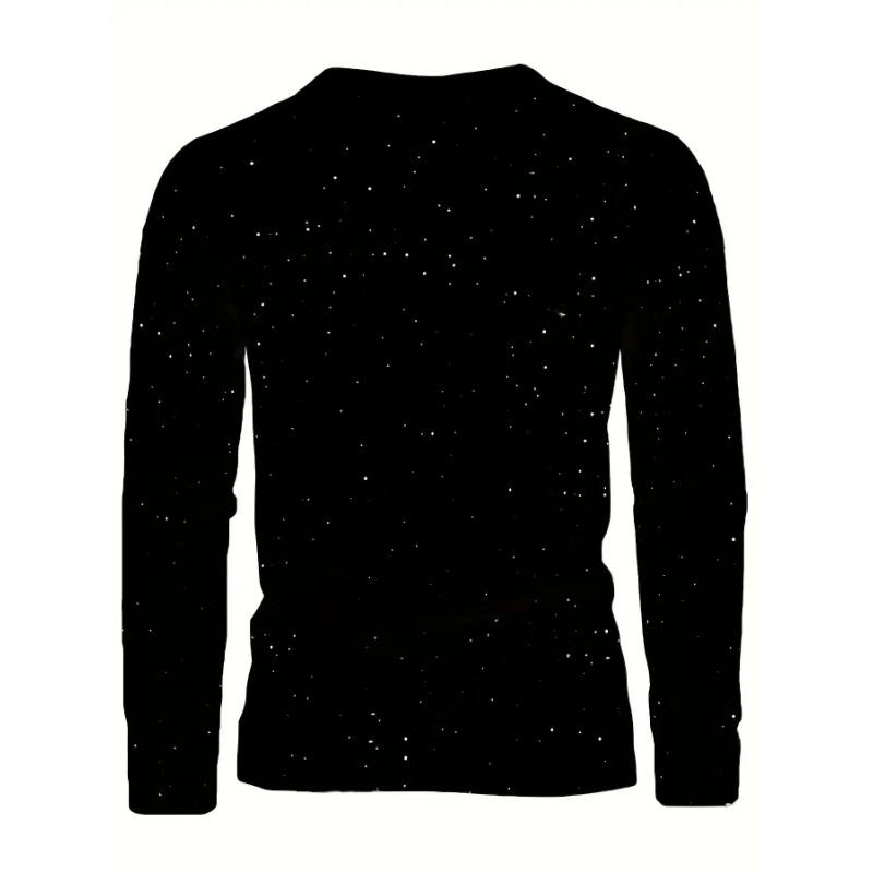Christmas, Party, Round Neck Long-sleeved Men's Clothing, Digital Print Kitten Pattern, Casual and Versatile Style