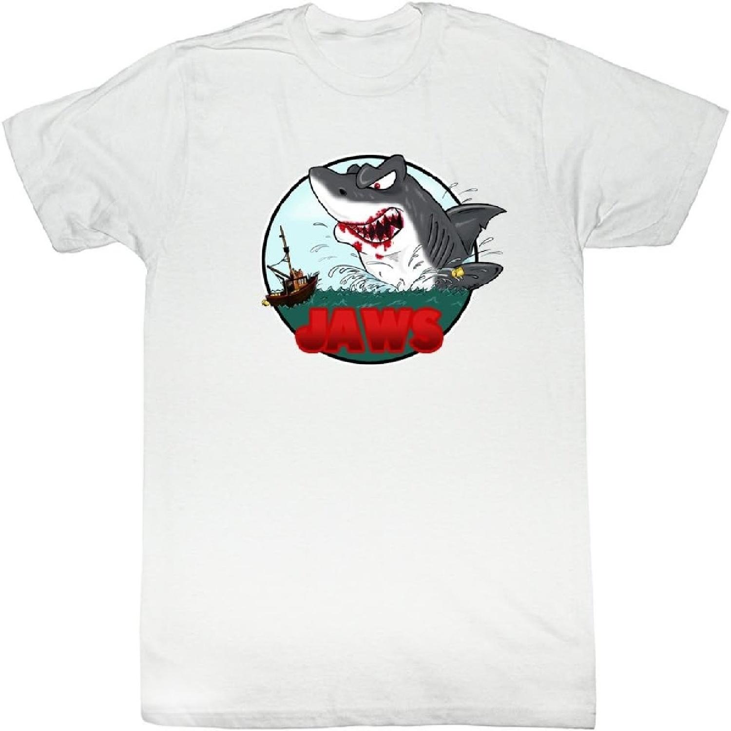Jaws T-Shirt Cartoon Hungry Shark White Tee XXXXXL белый