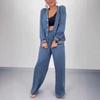 Women's Autumn/Winter Set Cardigan Casual Top Wide-Leg Pants and Patchwork Round-Neck Top