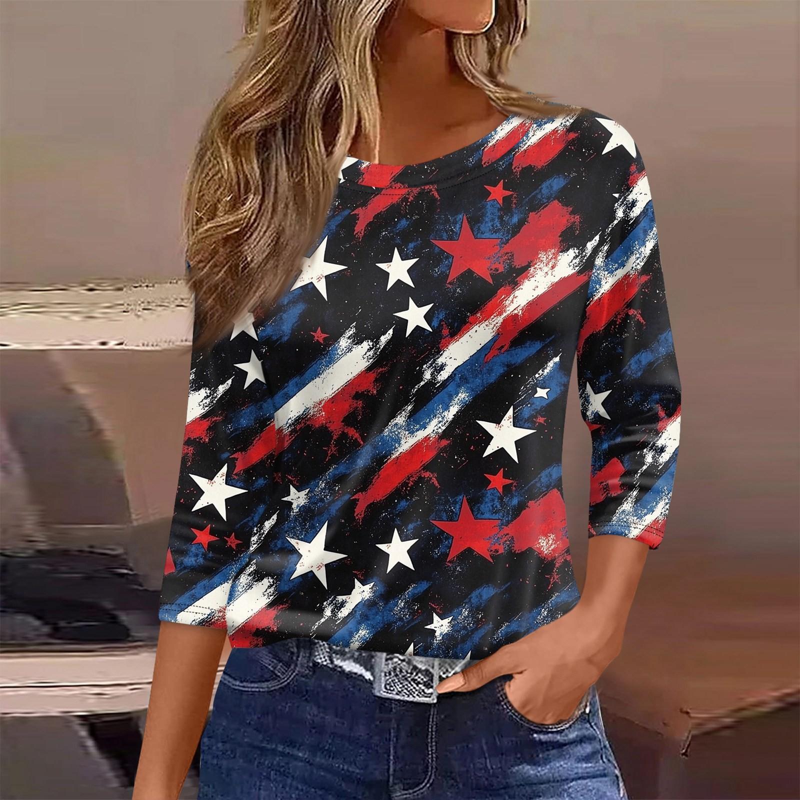 

Женская футболка с принтом, рукав 3/4, повседневная мода, базовый круглый вырез, обычный топ XXXL чёрный