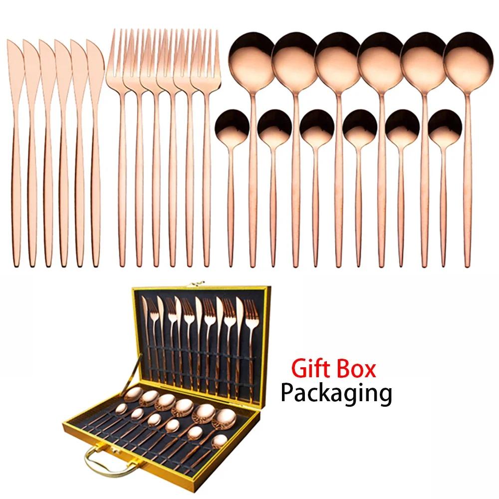 Tableware Set Gift Box Fabulous Cutlery Knife Fork Dessert Spoon Coffee Spoon 24PCS Gold Flatware Dinnerware Sets