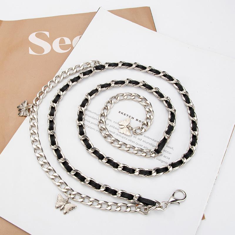 Small Fragrance Style Metal Waist Chain Women's Fashionable Versatile Dress Butterfly Decorative Belt Braided Chain Thin Belt Chain