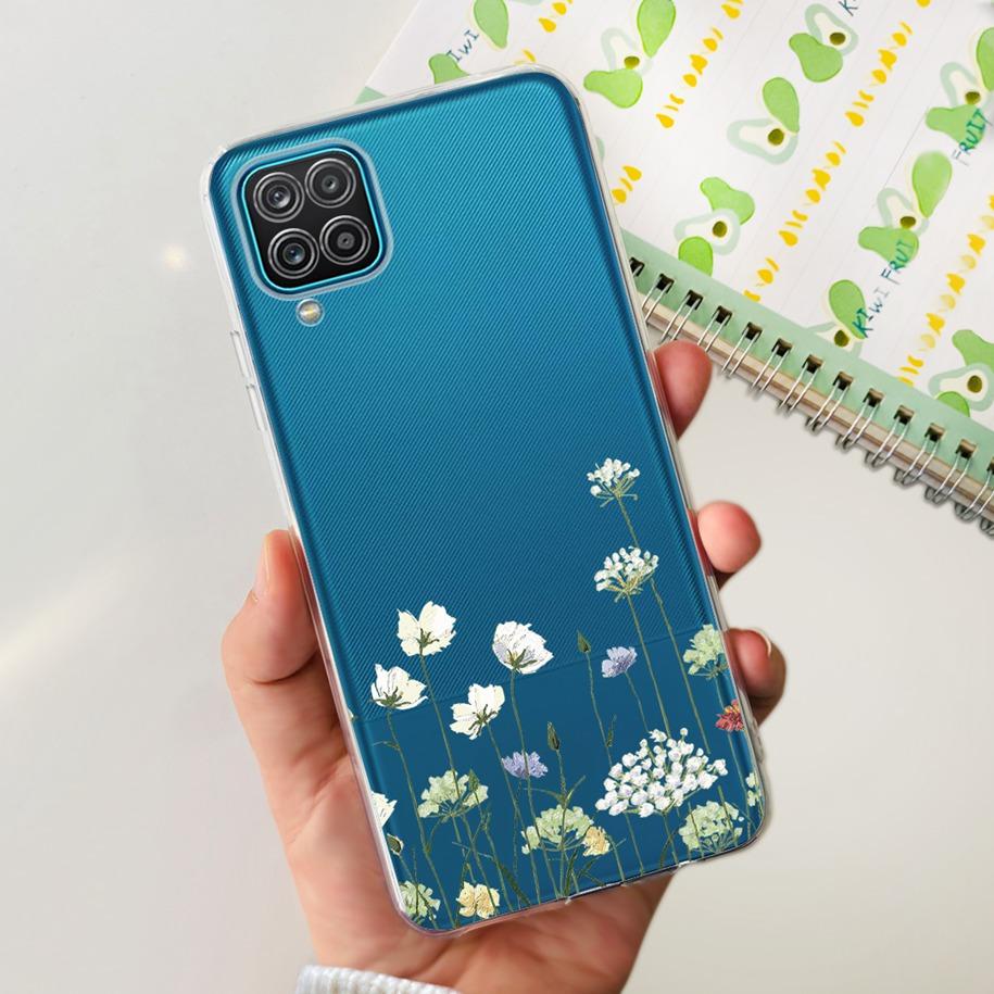 For Samsung Galaxy A12 Case Transparent Cover Fashion Flower Slim Soft TPU Phone Case For Samsung A12 SM-A125F M12 F12 A 12 Capa