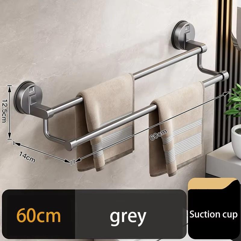 Washroom Space Aluminum Double Rod Suction Cup Towel Shelf Punch-free Hanging Towel Rod Bathroom Towel Slipper Storage Rack