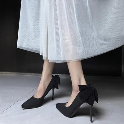 Fashionable High Heels Elegant Thin Stiletto Sharp Point Bow Party Single Shoes PU Leather Sharp Toe High Heel Shoes for Women