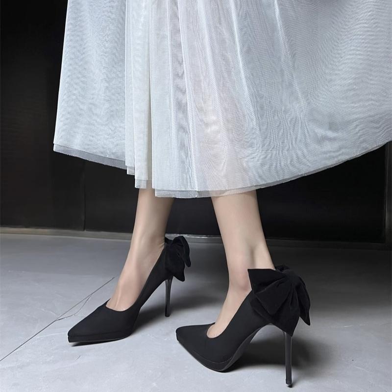 Fashionable High Heels Elegant Thin Stiletto Sharp Point Bow Party Single Shoes PU Leather Sharp Toe High Heel Shoes for Women