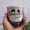Waza no Kura Stylish Kutani Ware Teacup with a Fortune Sparrow Ceramic Brand Japanese Made in Perfect as a Birthday 60th 70th 77th 80th 88th or 90th