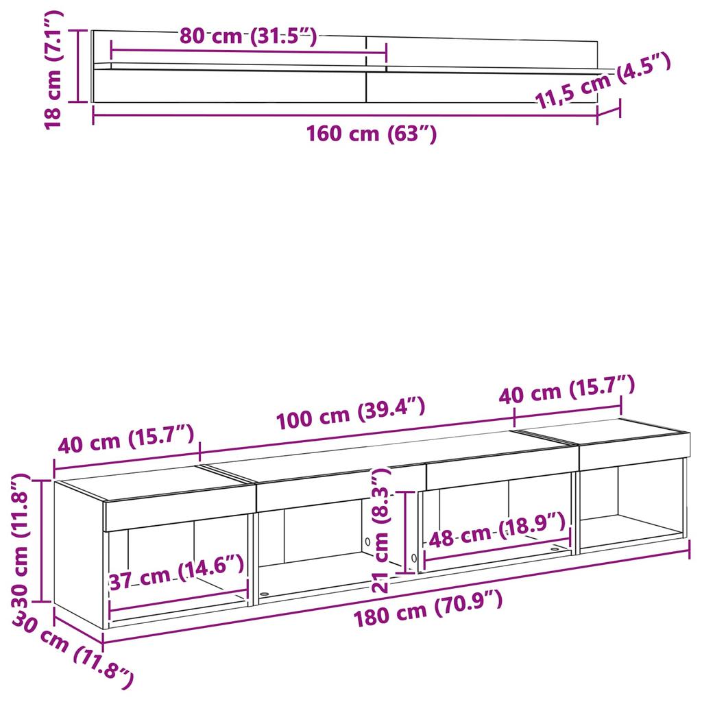 TV Wall Shelf Set 5 pcs Black Oak Effect Particleboard