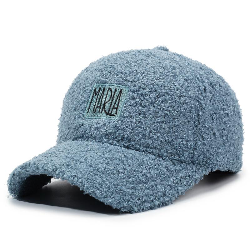 Women Embroidered Letter Hat Lamb Wool Autumn Winter Baseball Cap