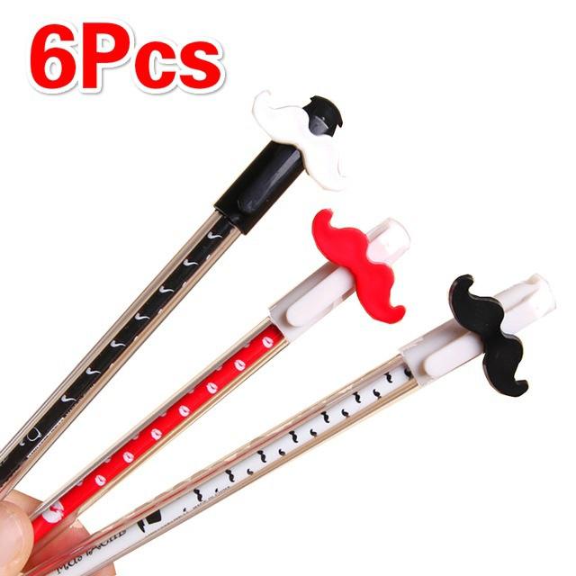 

6 pcs Beard Black Gel Pen Transparent Plastic Gel Pens for Writing Pepalaria Office School Supplies