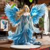 Blue Wing Guardian Angel Statue, Flat Desktop Decoration with Base, Home Office, Garden Display, Gift Idea, 2D
