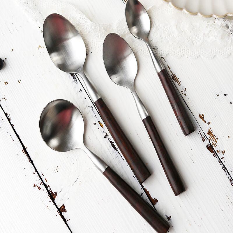 Zhi Xun Wooden Handle Matte Stainless Steel Dinner Fork Set