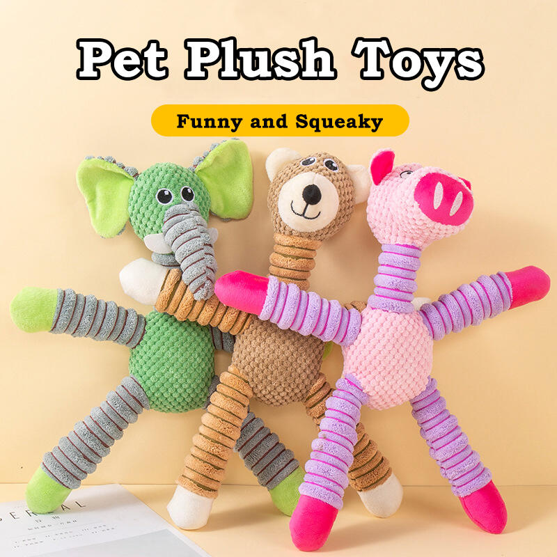 Durable Corn Fleece Animal Squeaky Toys for Dogs Chew Resistant Plush Elephant Bear Pig Pet Toys Interactive Play Biting Toys