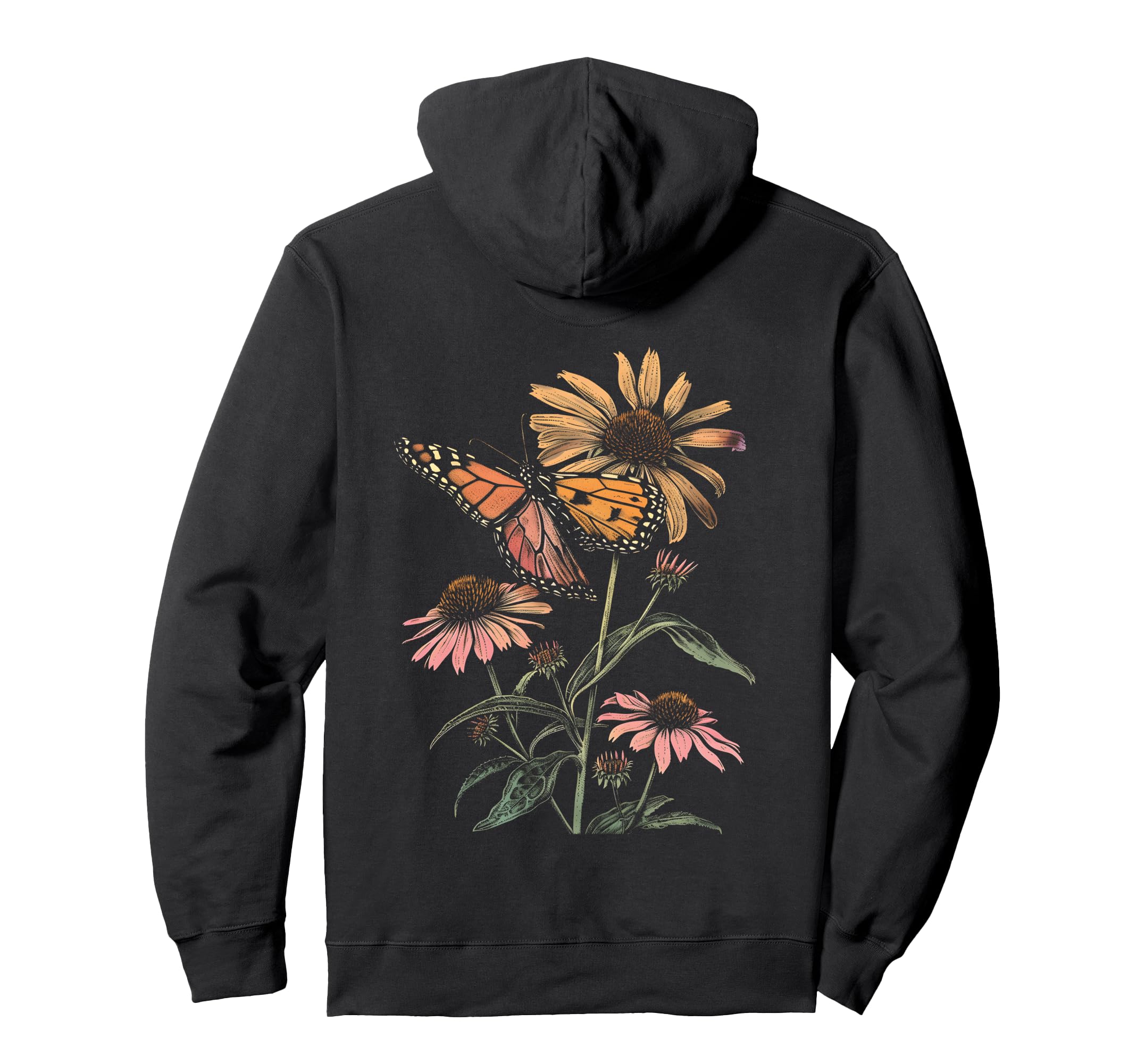 

Vintage Monarch Butterfly and Coneflower Flower Girl Plant Mom Hoodie чёрный
