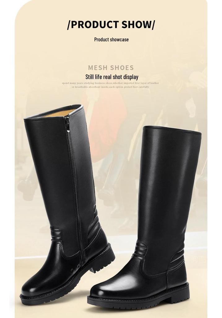 Men's Genuine Leather Equestrian Riding Boots with Zipper - Over-the-Knee Spring & Autumn Style