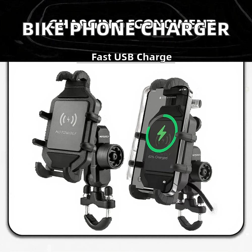 USB QC3.0 Fast Charging Wireless Charger ABS Material Motorcycle Bike for Bicycle Phone Holder Stand Supports Mobile Cell Phone