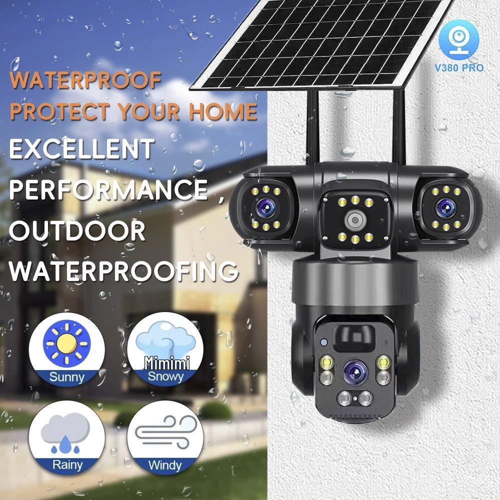 V380 Pro 4G/WiFi Solar-Powered Outdoor PTZ Camera with Triple-Lens and HD Monitoring
