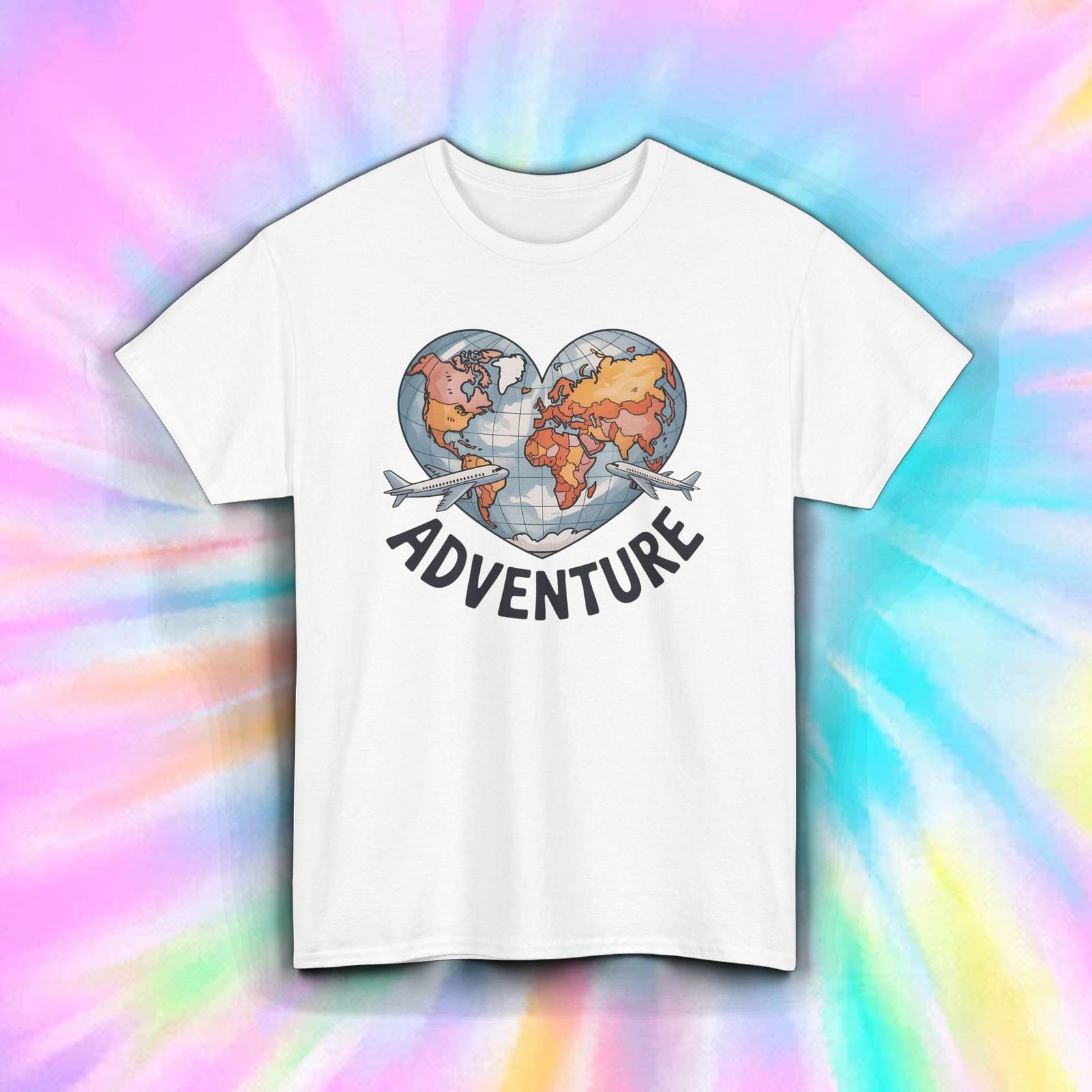 Adventure Heart World Map Travel Airplane Graphic Tee Wanderlust S-5XL XL